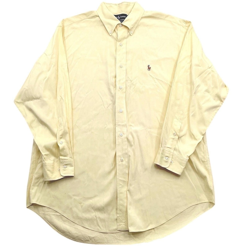 Vintage Ralph Lauren Yarmouth Shirt Mens 16.5 32/33 Yellow Oxford Cotton‎ Preppy